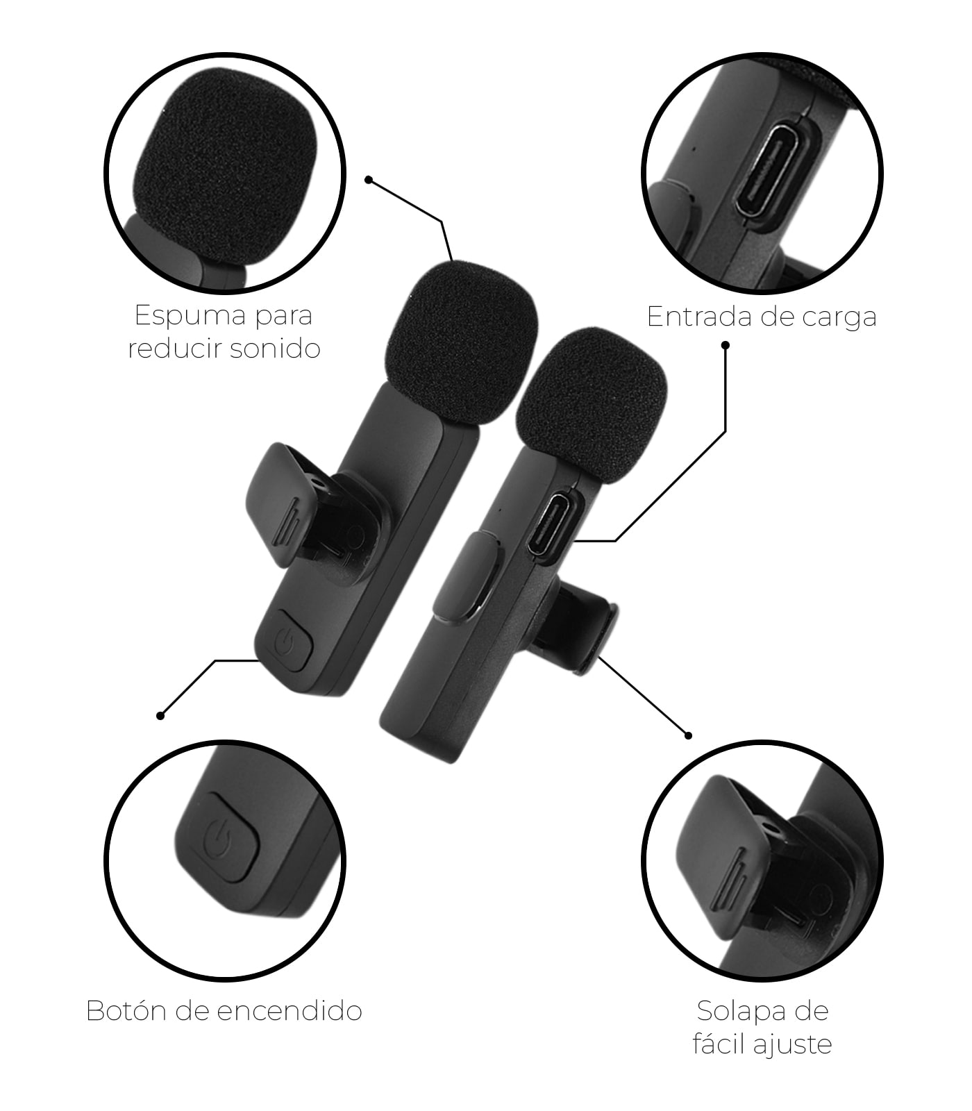 Microfono de solapa para celular conexion tipo c con clip